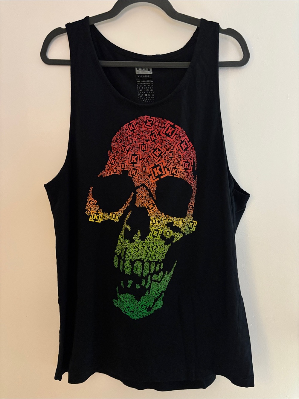 KR3W Black Cotton Tank with Rasta Skull 
XL